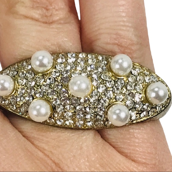 Faux Pearl and Rhinestones Double Ring - Picture 4 of 6